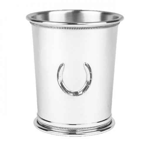 Pewter Julep Cup with Horseshoe 10 oz 4\ Height  
10 Ounces

Pewter Care & Use:
:
Wash your pewter in warm water, using mild soap and a soft cloth. Dry with a soft cloth. Your pewter should never be exposed to an open flame or excessive heat. Store your pewter trays flat, cups upright, etc. to prevent warping. Do not wrap pewter in anything other than the original wrapping to prevent scratching. Never wrap pewter in tissue paper, as fine line scratching will occur. Never put pewter in a dishwasher. Hand wash only.

Interested in stock availability or special ordering items? Looking to order in bulk or an order that is personalized, wrapped, and delivered?  Contact us any time with your questions.




