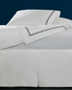 Grande Hotel White Queen Bed Skirt 
60\ x 80\; 21\ Drop

Bed skirts are constructed as 3 lined panels; U-shaped pins are included for ease of installment. 
Fabrication:
Percale with double-row of satin stitch embroidery
Duvet Cover: U-Shape on top of bed
Shams: 4-sides
Flat Sheet and Pillowcases: Along cuff

Finishing:
Knife-edge hem on Duvet Covers
Classic-style flanges, approximate measurements:
Shams: 3-inches; Boudoir: 2-inches
Flat Sheet and Pillowcase cuffs: 4-inches

Hem:
Plain
