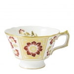 Derby Panel Red Tea Cup A round, traditionally shaped fine bone china tea cup perfectly sized for a morning cup of tea or afternoon drink. A beautifully traditional design featuring tranquil flowers and foliage in red decoration set against alternating panels of pristine white and gleaming 22 carat gold. A perfect choice for a special occasion to mix with other time-honoured patterns. 