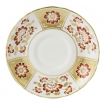Derby Panel Red Cream Soup Saucer Fine bone china saucer to accompany the coordinating Cream Soup Cup. A beautifully traditional design featuring tranquil flowers and foliage in red decoration set against alternating panels of pristine white and gleaming 22 carat gold. A perfect choice for a special occasion to mix with other time-honored patterns. 