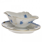 Chinese Bouquet Blue Gravy Boat with Fixed Stand  .75 Pints


