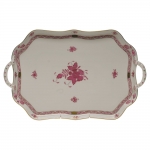 Chinese Bouquet Raspberry Rectangular Tray with Branch Handles 18\ Length


