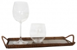 Rattan/Glass Small Cocktail Serving Tray 14