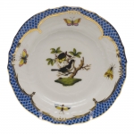 Rothschild Bird Blue Border Bread and Butter Plate, Motif #1 The well-known Rothschild Bird design is made even more elaborate and elegant with the addition of a scalloped blue edge treatment bordered in 24kt gold. 