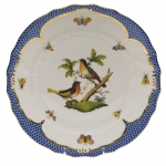 Rothschild Bird Blue Border Service Plate, Motif #8 The well-known Rothschild Bird design is made even more elaborate and elegant with the addition of a scalloped blue edge treatment bordered in 24kt gold. 