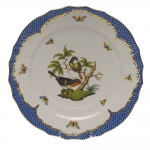 Rothschild Bird Blue Border Service Plate, Motif #2 The well-known Rothschild Bird design is made even more elaborate and elegant with the addition of a scalloped blue edge treatment bordered in 24kt gold. 