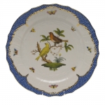 Rothschild Bird Blue Border Service Plate, Motif #6 The well-known Rothschild Bird design is made even more elaborate and elegant with the addition of a scalloped blue edge treatment bordered in 24kt gold. 