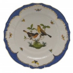Rothschild Bird Blue Border Service Plate, Motif #9 The well-known Rothschild Bird design is made even more elaborate and elegant with the addition of a scalloped blue edge treatment bordered in 24kt gold. 