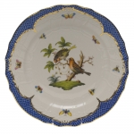 Rothschild Bird Blue Border Service Plate, Motif #10 The well-known Rothschild Bird design is made even more elaborate and elegant with the addition of a scalloped blue edge treatment bordered in 24kt gold. 