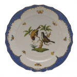 Rothschild Bird Blue Border Service Plate, Motif #12 The well-known Rothschild Bird design is made even more elaborate and elegant with the addition of a scalloped blue edge treatment bordered in 24kt gold. 