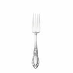 King Richard Sterling Place Fork Named for the Richard the Lion Hearted, this pattern was inspired by the rich architectural decoration of old English mansions. Introduced in 1932, the design appears to be deeply carved so the details stand out clearly, offsetting the central ornamental shield mimicking those carried by knights during the crusades and the pointed oval top and neck framed in curling leaves. The confident styling will elevate every meal into a festive dining experience, and enhance traditional and formal settings. 

Polish your sterling silver once or twice a year, whether or not it has been used regularly. Hand wash and dry immediately with a chamois or soft cotton cloth to avoid spotting.
