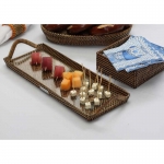 Rattan/Glass Small Cocktail Serving Tray 14