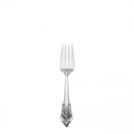 Grande Baroque Sterling Salad Fork Styled in the lavish Baroque manner, this highly collectible pattern is our best seller. Introduced in 1941, it captures classic symbols of the Renaissance in the exquisitely carved pillar and acanthus leaf curved as in nature. The sculptural, hand-wrought quality is evident in the playful open work and intricate, three-dimensional detail, which carries to the functional bowls and tines, and is apparent whether viewed in front, back, or profile. Perfect for traditional and formal settings.

Polish your sterling silver once or twice a year, whether or not it has been used regularly. Hand wash and dry immediately with a chamois or soft cotton cloth to avoid spotting.