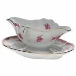 Chinese Bouquet Raspberry Gravy Boat with Fixed Stand .75 Pints




