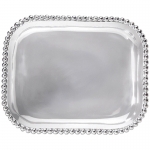 Pearled Rectangle Platter 13 3/4\ 13.75\ x 10.75\

Mariposa\'s fine metal is handcrafted from 100% recycled aluminum.

Care:  All items are food-safe and will not tarnish.
Hand wash in warm water with mild soap and towel dry immediately.
Do not place in dishwasher or microwave.
Avoid extended contact with water, salty or acidic foods; coat lightly with vegetable oil or spray to easily avoid staining.
Warm to 350 degrees for hot foods. Freeze or chill for summer entertaining.
Cutting directly on the metal surface will scratch the finish.
Occasional use of non-abrasive metal polish will revive luster.
