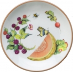 Summerlea Melon and Blackberry Bread and Butter Plate Julie Wear gathers ordinary fruits and vegetables from the garden and combines them together in unexpected ways to create a pattern of delightful color and movement. 