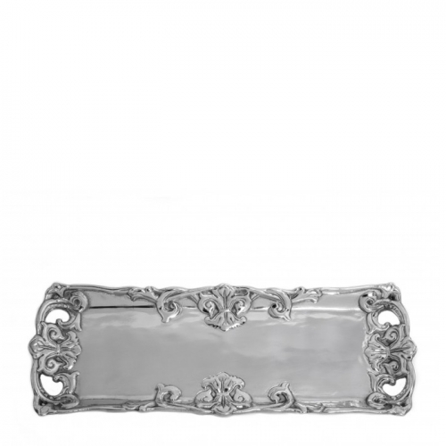 Fleur-De-Lis Oblong Tray 17\ x 6\

Wash by hand with mild dish soap and dry immediately - do not put in dishwasher.
Designer premium signature aluminum alloy all Arthur Court are compliance with FDA regulations
Aluminum Serveware can be chilled in the freezer or refrigerator and warmed in the oven to 350