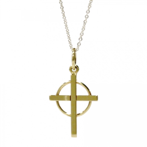 Gold Cross in Circle Pendant