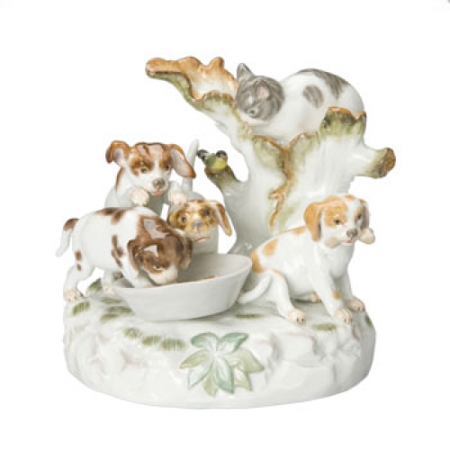 Dogs with Cat Figurine
