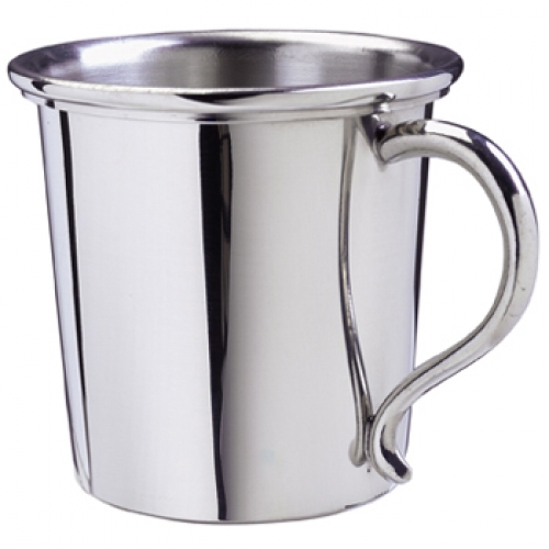 Kentucky Baby Cup 5 Oz 2.75\ Height x 3.625\ Diameter including handle.
Pewter 
5 Ounces 

Care:  Wash your pewter in warm water, using mild soap and a soft cloth. Dry with a soft cloth. Your pewter should never be exposed to an open flame or excessive heat. Store your pewter trays flat, cups upright, etc. to prevent warping. Do not wrap pewter in anything other than the original wrapping to prevent scratching. Never wrap pewter in tissue paper, as fine line scratching will occur. Never put pewter in a dishwasher. Hand wash only.
