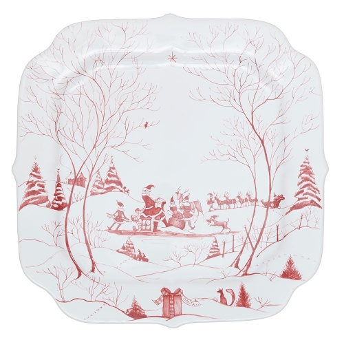 Country Estate Winter Frolic Ruby Santa's Cookie Tray 