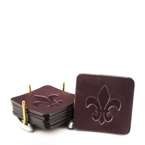 Custom Embossed Leather Coasters, Set of 6 Choose your leather and design
4.25\ Square

Handmade in Kentucky
Includes horseshoe stand and complimentary embossing

As each piece is handmade and made-to-order, please contact the store to check availability and delivery timing.