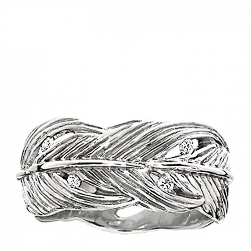 Platinum and Diamond Feather Ring, Size 6.5