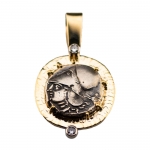 Athena and Pegasus Replica Coin Pendant 1\ Diameter, Diamonds, 14kt Gold
Chain sold separately

Please contact our store for availability and delivery time, as each piece is handmade.