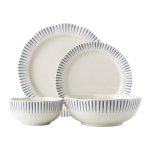 Sitio Stripe Indigo 4-Piece Place Setting Equally stunning and simplistic, radiant stripes in breezy shades of blue adorn this dinnerware collection. This set includes a dinner plate, dessert/salad plate, cereal/ice cream bowl and a couple pasta bowl.