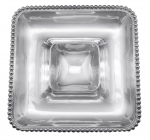 Pearled Square Chip & Dip 12 3/4\ 12.75\ Square

Care & Use:

Handcrafted from 100% recycled aluminum.
All items are food-safe and will not tarnish.
Handwash in warm water with mild soap and towel dry immediately.
Do not place in dishwasher or microwave.
Avoid extended contact with water, salty or acidic foods; coat lightly with vegetable oil or spray to easily avoid staining.
Warm to 350 degerees for hot foods. Freeze or chill for summer entertaining.
Cutting directly on the metal surface will scratch the finish.
Occasional use of non-abrasive metal polish will revive luster.