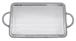 Beaded Medium Service Tray 15 1/2\ Dimensions: 15.5\ L x 8.5\ W x 1.5\H
Handcrafted from 100% recycled aluminum.

Care & Use:  This fine metal is handcrafted from 100% recycled aluminum. Slight “imperfections” and cooling marks are the hallmark of handmade goods. 

• Occasional use of a non-abrasive metal polish will revive luster. We recommend Simichrome polish which is available at a local hardware store.

• All products are food-safe and will not tarnish. 

• Handwash in warm water with mild soap and towel-dry immediately. 

• Do not place in the dishwasher or microwave.

• Coat lightly with vegetable oil or spray to avoid staining. Avoid extended contact with water and acid-based foods.

• Cutting directly on the metal surface will scratch the finish. 

• Warm to 350˚ for hot foods. Freeze or chill for summer entertaining.
**Not recommended for enamel pieces