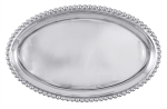 Pearled Large Oval Platter Mariposa\'s fine metal is handcrafted from 100% recycled aluminum.
All items are food-safe and will not tarnish.
Hand wash in warm water with mild soap and towel dry immediately.
Do not place in dishwasher or microwave.
Avoid extended contact with water, salty or acidic foods; coat lightly with vegetable oil or spray to easily avoid staining.
Warm to 350 degrees for hot foods. Freeze or chill for summer entertaining.
Cutting directly on the metal surface will scratch the finish.
Occasional use of non-abrasive metal polish will revive luster.