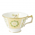 Derby Panel Green Tea Cup A round, traditionally shaped fine bone china tea cup perfectly sized for a morning cup of tea or afternoon drink. A beautifully traditional design featuring tranquil flowers and foliage in green decoration set against alternating panels of pristine white and gleaming 22 carat gold. A perfect choice for a special occasion to mix with other time-honored patterns. 