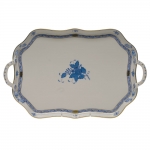 Chinese Bouquet Blue Rectangular Tray with Handles 18\ Length


