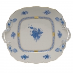 Chinese Bouquet Blue Square Cake Plate with Handles  
9.5\ Square
