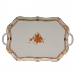 Chinese Bouquet Rust Rectangular Tray with Branch Handles 18\ Length