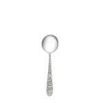 Repousse Sterling Cream Soup Spoon Sure to become the conversation piece at any dining occasion, this ornate pattern is embellished with an abundance of floral motifs along the entire stem and handle. Named after the art of repoussé - the process of embossing metal from the back by hammering - this luxurious design was first crafted in 1828 and continues to endure as a popular collectible. It adds a distinctive touch to traditional and formal settings, or can lend a surprising pop of texture to a simple modern table. A necessary eating utensil for soups and stews. 

Polish your sterling silver once or twice a year, whether or not it has been used regularly. Hand wash and dry immediately with a chamois or soft cotton cloth to avoid spotting.