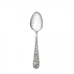 Repousse Sterling Pierced Tablespoon Perfect for serving foods that need to be strained

Sure to become the conversation piece at any dining occasion, this ornate pattern is embellished with an abundance of floral motifs along the entire stem and handle. Named after the art of repoussé - the process of embossing metal from the back by hammering - this luxurious design was first crafted in 1828 and continues to endure as a popular collectible. It adds a distinctive touch to traditional and formal settings, or can lend a surprising pop of texture to a simple modern table. Polish your sterling silver once or twice a year, whether or not it has been used regularly. 

Hand wash and dry immediately with a chamois or soft cotton cloth to avoid spotting. 