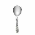 Repousse Sterling Rice Serving Spoon, Hollow Handle All purpose serving spoon.

Sure to become the conversation piece at any dining occasion, this ornate pattern is embellished with an abundance of floral motifs along the entire stem and handle. Named after the art of repoussé - the process of embossing metal from the back by hammering - this luxurious design was first crafted in 1828 and continues to endure as a popular collectible. It adds a distinctive touch to traditional and formal settings, or can lend a surprising pop of texture to a simple modern table. 

Polish your sterling silver once or twice a year, whether or not it has been used regularly. Hand wash and dry immediately with a chamois or soft cotton cloth to avoid spotting. 