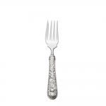 Repousse Sterling Fish Fork Eating utensil specially designed for grilled, baked or fried fish.

Sure to become the conversation piece at any dining occasion, this ornate pattern is embellished with an abundance of floral motifs along the entire stem and handle. Named after the art of repoussé (the process of embossing metal from the back by hammering) this luxurious design was first crafted in 1828 and continues to endure as a popular collectible. It adds a distinctive touch to traditional and formal settings, or can lend a surprising pop of texture to a simple modern table.

Polish your sterling silver once or twice a year, whether or not it has been used regularly. Hand wash and dry immediately with a chamois or soft cotton cloth to avoid spotting. 