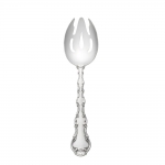 Strasbourg Sterling Pierced Tablespoon Flowing scrollwork follows the gently curved handles of this magnificent pattern inspired by the rococo style of design favoring shell-like curves prevailing in 18th Century France. Named for the French hamlet near the border of Germany, this intricate pattern displays rococo exuberance with hints of lively German Baroque opulence. The finely carved details along the edge highlight a smooth central panel, and culminate in a subtle shell near the tip. This design, introduced in 1897, will enliven traditional table settings for everyday meals and when entertaining.

Polish your sterling silver once or twice a year, whether or not it has been used regularly. Hand wash and dry immediately with a chamois or soft cotton cloth to avoid spotting.
