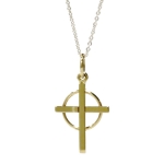 Gold Cross in Circle Pendant 1.24\ Height x 1\ Width
14k Gold
Handmade piece by artist Dennis Meade.
Chain sold separately.