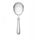 Hester Bateman Sterling Pierced Serving Spoon Inspired by the work of renowned silversmith Hester Bateman (1709-1794) and introduced in 1995, this versatile pattern from Wallace\'s prestigious English Sterling Collection is finely crafted of heavier weight sterling silver in the larger Continental size. The delicate beaded border surrounds a central panel embellished with an intricate teardrop underscored by three fleur de lis, lending graceful elegance to traditional and contemporary table settings alike and every dining occasion from family meals to festive affairs.

Polish your sterling silver once or twice a year, whether or not it has been used regularly. Hand wash and dry immediately with a chamois or soft cotton cloth to avoid spotting.