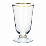 Juwel-Gold Tumbler  A fine, 24k gold rim enhances the perimeter of the Juwel handcut glassware while a hollow sphere underscored by yet another gold rim perches at the top of the stem.

