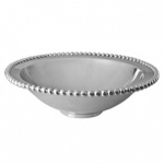 Pearled Serving Bowl 13\ 13\ Diameter x 4\ Height

Mariposa\'s fine metal is handcrafted from 100% recycled aluminum.
All items are food-safe and will not tarnish.
Hand wash in warm water with mild soap and towel dry immediately.
Do not place in dishwasher or microwave.
Avoid extended contact with water, salty or acidic foods; coat lightly with vegetable oil or spray to easily avoid staining.
Warm to 350 degrees for hot foods. Freeze or chill for summer entertaining.
Cutting directly on the metal surface will scratch the finish.
Occasional use of non-abrasive metal polish will revive luster.


