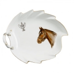 Bluegrass Leaf Dish 9\ 
9\ x 7.5\
White with 24K gold edge and hand-painted equine pattern