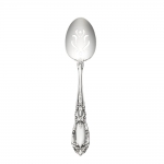 King Richard Sterling Pierced Serving Tablespoon Named for the Richard the Lion Hearted, this pattern was inspired by the rich architectural decoration of old English mansions. Introduced in 1932, the design appears to be deeply carved so the details stand out clearly, offsetting the central ornamental shield mimicking those carried by knights during the crusades and the pointed oval top and neck framed in curling leaves. The confident styling will elevate every meal into a festive dining experience, and enhance traditional and formal settings. 

Polish your sterling silver once or twice a year, whether or not it has been used regularly. Hand wash and dry immediately with a chamois or soft cotton cloth to avoid spotting.
