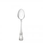 Old Master Sterling Pierced Tablespoon Perfect for serving foods that need to be strained

This graceful pattern designed by master silversmith Horold E. Nock is styled in the Old Victorian tradition, with refined lines and a restrained decoration popular in the early Victorian era. Introduced in 1942, it features a distinctive violin-shaped handle, a crown of curling leaves, a center rosette with tapering tendrils, and scrolls and flutes along the handle. The classic design is exceptionally versatile, suiting many styles of decor and any dining occasion from family meals to holiday celebrations. 

Polish your sterling silver once or twice a year, whether or not it has been used regularly. Hand wash and dry immediately with a chamois or soft cotton cloth to avoid spotting.
