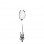 Grande Baroque Sterling Pierced Tablespoon Styled in the lavish Baroque manner, this highly collectible pattern is our best seller. Introduced in 1941, it captures classic symbols of the Renaissance in the exquisitely carved pillar and acanthus leaf curved as in nature. The sculptural, hand-wrought quality is evident in the playful open work and intricate, three-dimensional detail, which carries to the functional bowls and tines, and is apparent whether viewed in front, back, or profile. Perfect for traditional and formal settings.

Polish your sterling silver once or twice a year, whether or not it has been used regularly. Hand wash and dry immediately with a chamois or soft cotton cloth to avoid spotting.