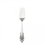 Grande Baroque Sterling Cold Meat Fork Styled in the lavish Baroque manner, this highly collectible pattern is our best seller. Introduced in 1941, it captures classic symbols of the Renaissance in the exquisitely carved pillar and acanthus leaf curved as in nature. The sculptural, hand-wrought quality is evident in the playful open work and intricate, three-dimensional detail, which carries to the functional bowls and tines, and is apparent whether viewed in front, back, or profile. Perfect for traditional and formal settings.

Polish your sterling silver once or twice a year, whether or not it has been used regularly. Hand wash and dry immediately with a chamois or soft cotton cloth to avoid spotting.
